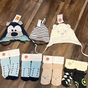 European non-  slip baby socks and hats bundle 6 months - 12 months